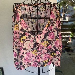BOGO 50% OFF - LF Millau flower Crop Top cut out  Long Sleeve